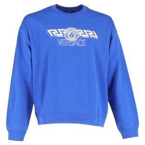 Versace Medusa Print Logo Sweatshirt in Blue Cotton